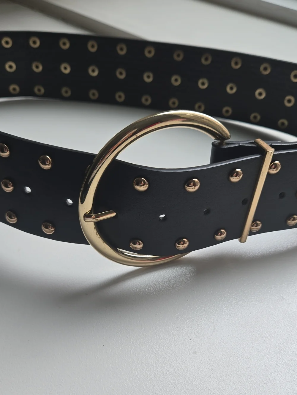 ZARA Wide Studded Belt Women’s Black Gold Circle Faux Leather Waist Embellished